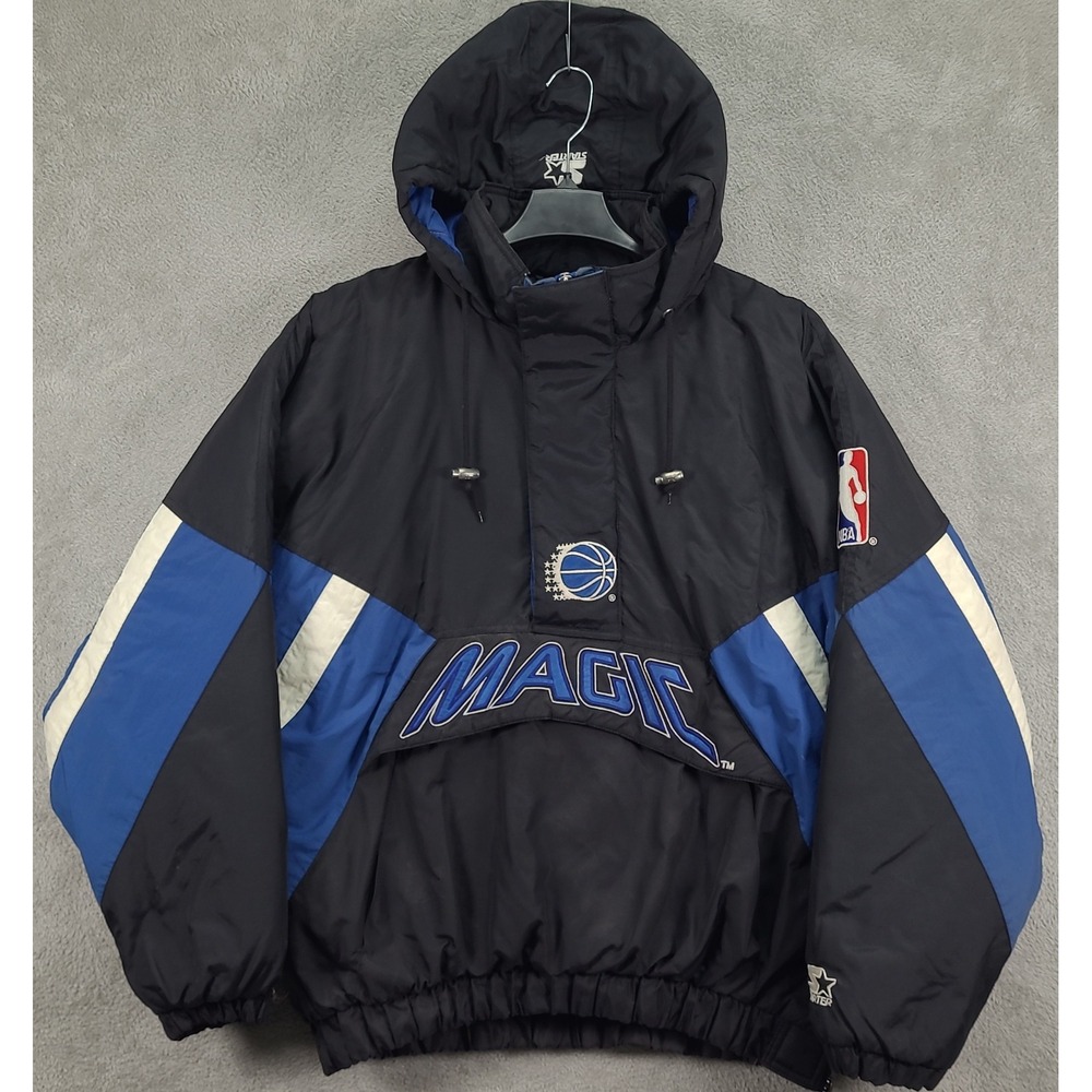 Vintage 90s Starter NBA Orlando Magic Pullover 1/2 Zip Hooded Jacket Sz XL